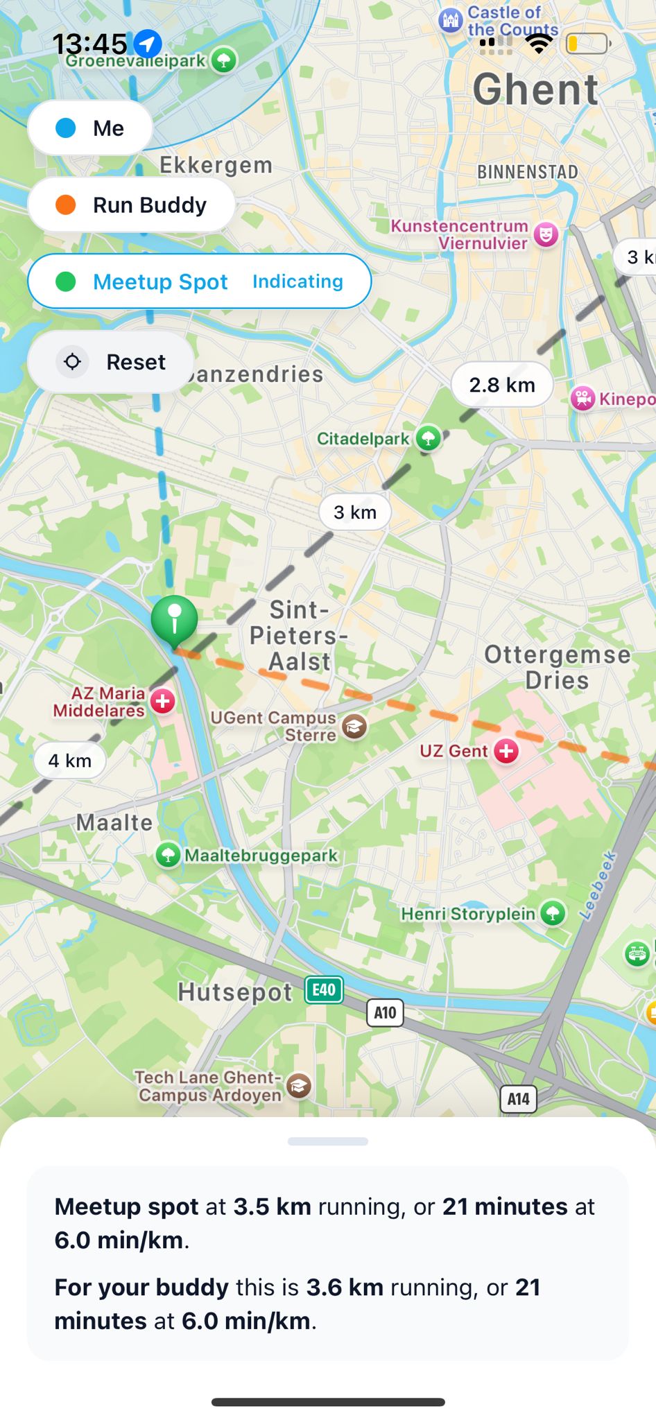 Easy Run Planner route planning screen