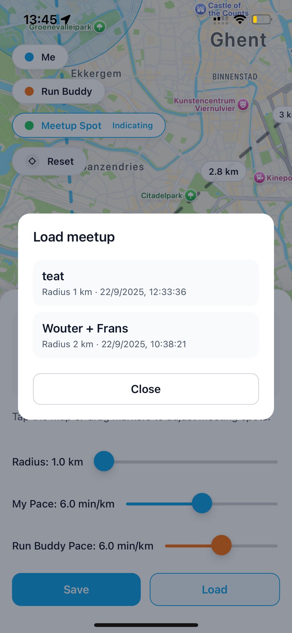 Easy Run Planner pace estimate screen